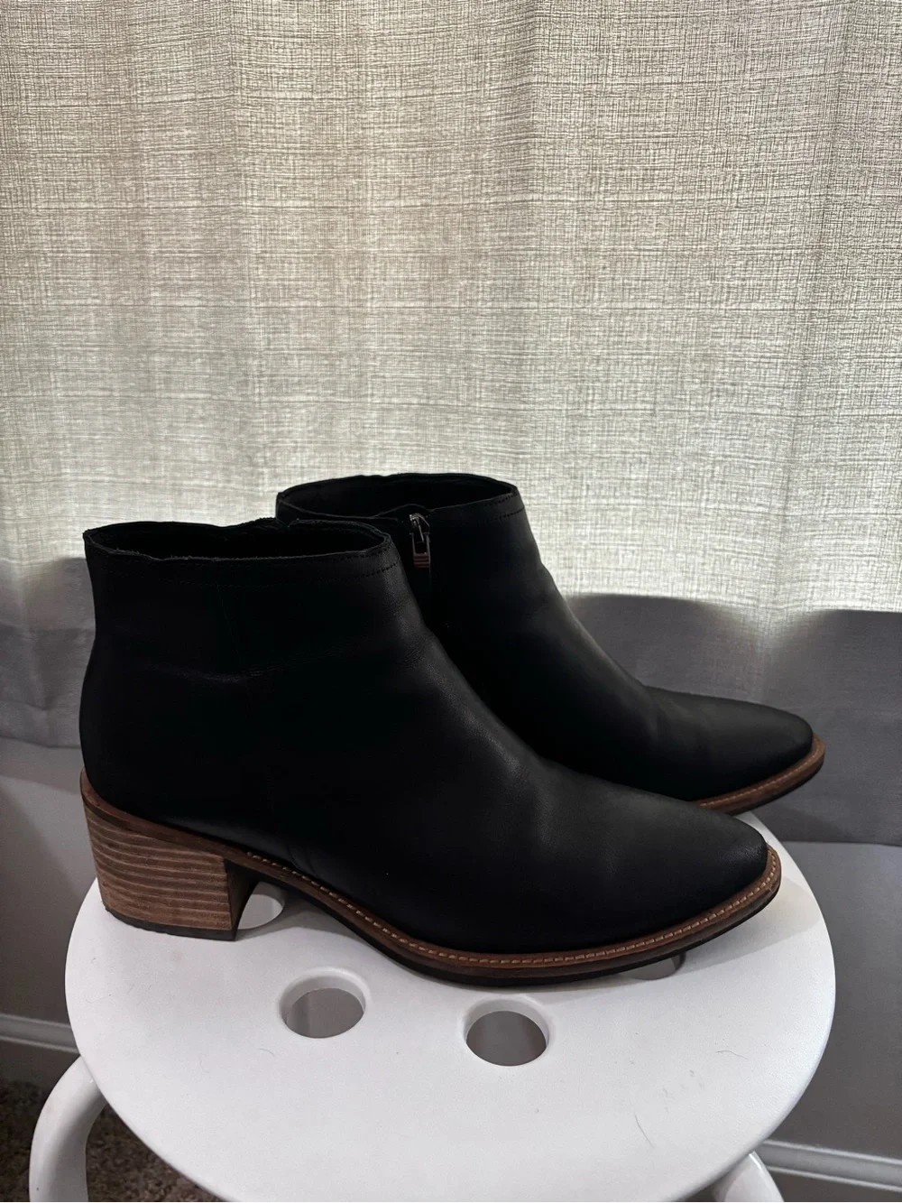 Ecco Black Leather Ankle Booties with Stacked Wood Heel